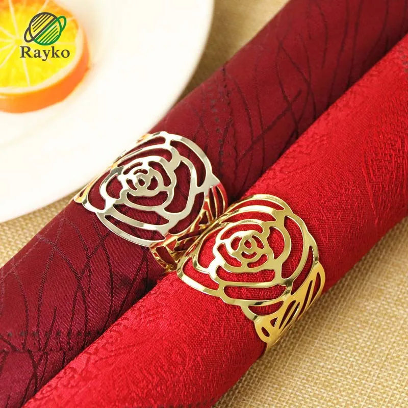 

New Simple Napkin Rings Buckle Creative Hollow Peony Flower Hotel Cloth Napkin Rings Professional Wedding Banquet Napkin Rings