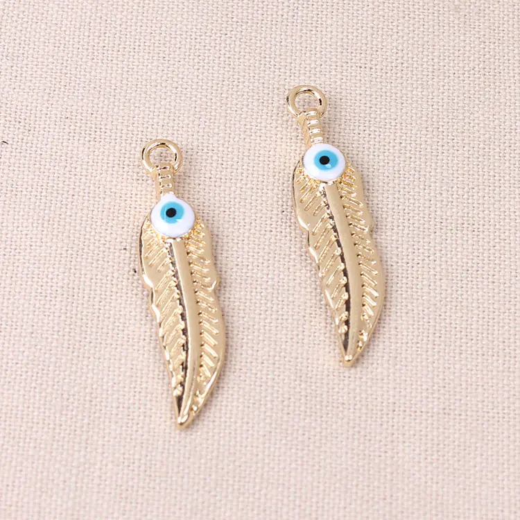 

10pcs/lot Alloy gold evil eye feather charms pendant Necklaces DIY Jewelry For Women