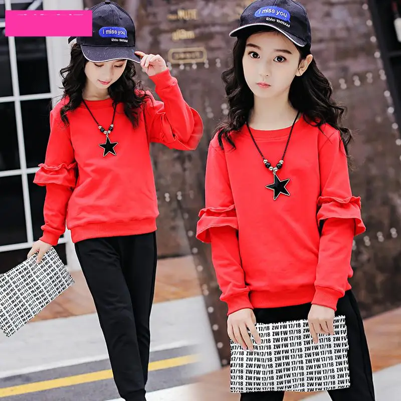 

Teenager Girls Clothing Set 2018 Spring Autumn Sweatshirt + Pant 2pcs Back To School Outfit Sports Suits 12 Baju Anak Perempuan