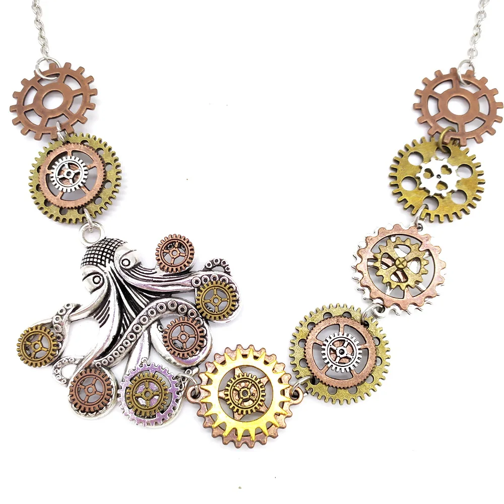 New Original Design Octopus Gears Claws with Various Gears Vintage Industrial Steampunk Necklace