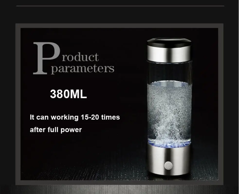 2018 new 380ml  Hydrogen Water Generator Alkaline Water Maker Rechargeable Portable Water Ionizer Bottle USB Line
