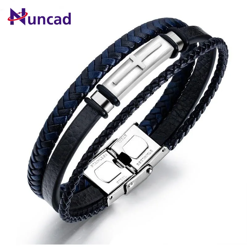 

NUNCAD Vintage Multi-layer Leather Bracelets Stainless Steel Fashion Men's Bracelets Adjustable Male Jewelry Gift Wholesale