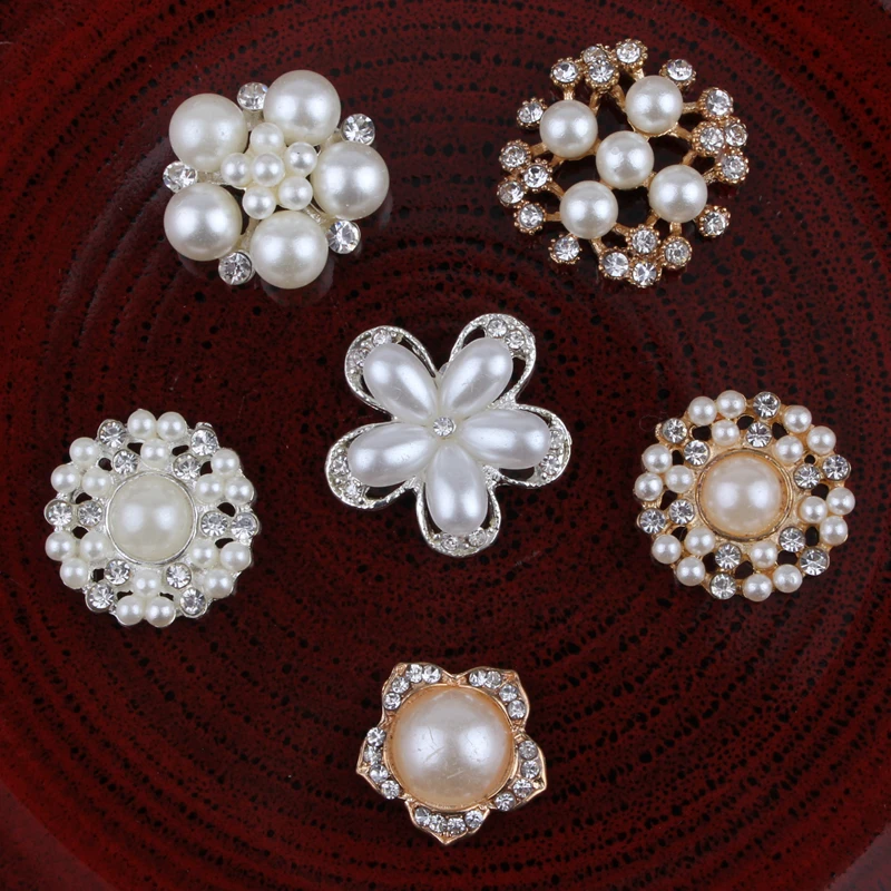

120PC Vintage Handmade Flower Rhinestone Buttons Bling Flatback Crystal Pearl Decorative Buttons Flower Center Craft Supplies
