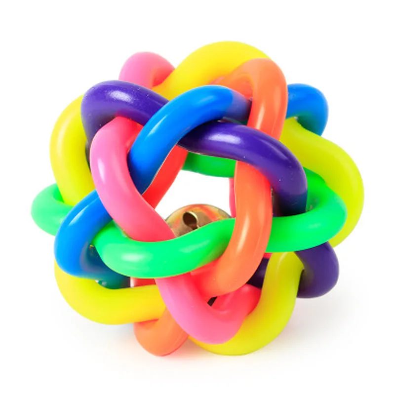 

New 1 Pcs Dog's Toys Pet Dog Cat Toy Colorful Rubber Round Ball with Small Bell Toy for Dog Cat Chewing Playing Funny Balls