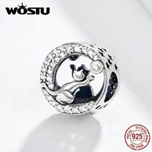 WOSTU, животный, курьезный, бусины кошка, 925 пробы, серебряный шарм, подходит для оригинального браслета, кулон, ювелирное изделие, Женские аксессуары, FIC1203