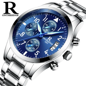 

ONTHEEDGE Mens Sports Chronograph Watch Full Stainless Steel Sub-dials Working Luminous Dial Hand Waterproof Quartz Wrist Watch