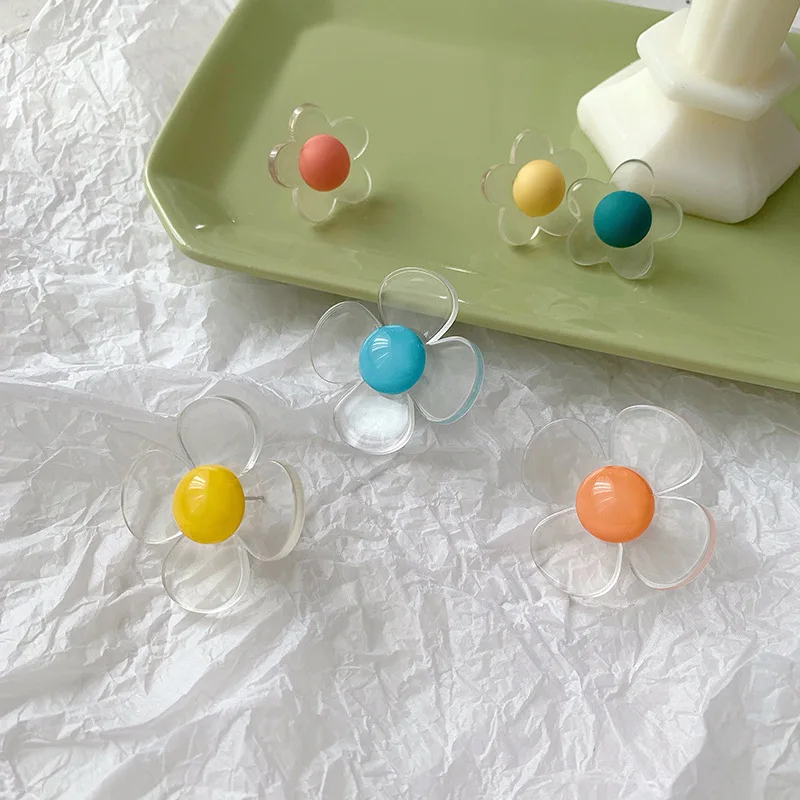 

New Korean Summer Flowers Transparent Resin Colorful Stud Earrings For Women Elegant Pendientes Mujer Jewelry