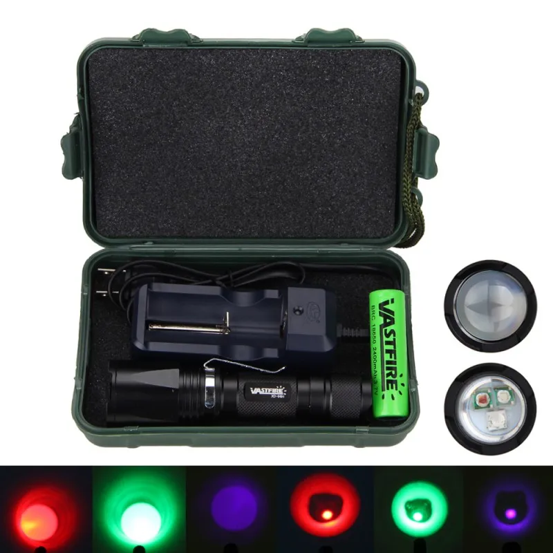 Cores em 1 Grande Fogo Rastreador Caçador Ajustável Luz Verde Vermelho uv 3x Xpe Led Zoomable Caça Visão Noturna Lanterna 3 3 3X XPE Led Zoomable Caça Visão noturna lanterna