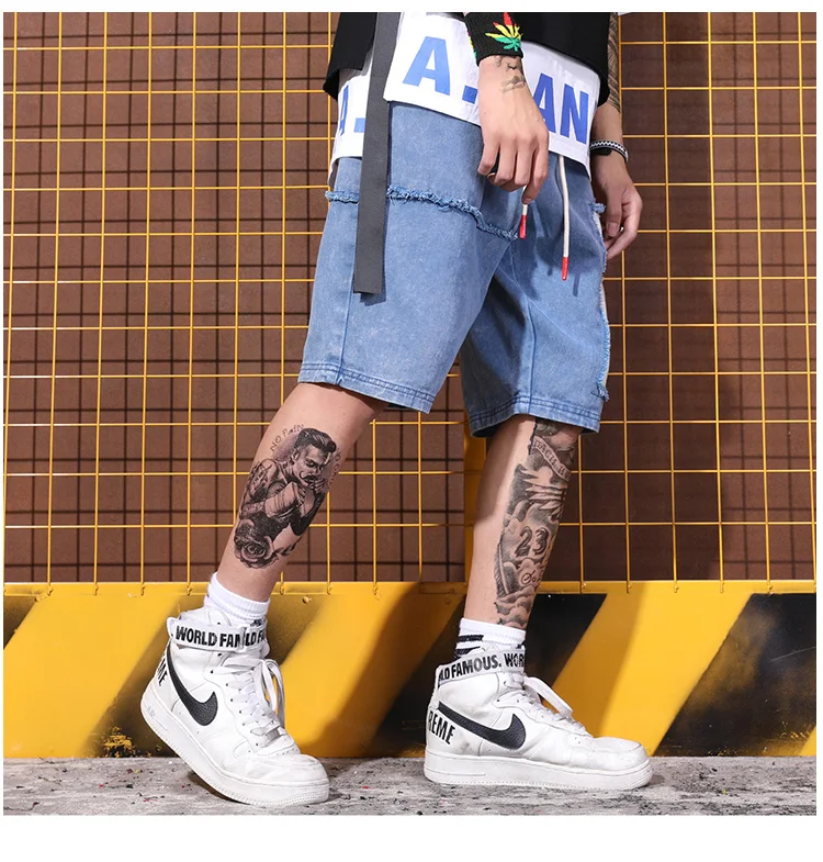 Хип-хоп улица скейтборд пары свободные шорты эластичный пояс по колено в стиле панк Джинсовые шорты мужские бермуды Masculina