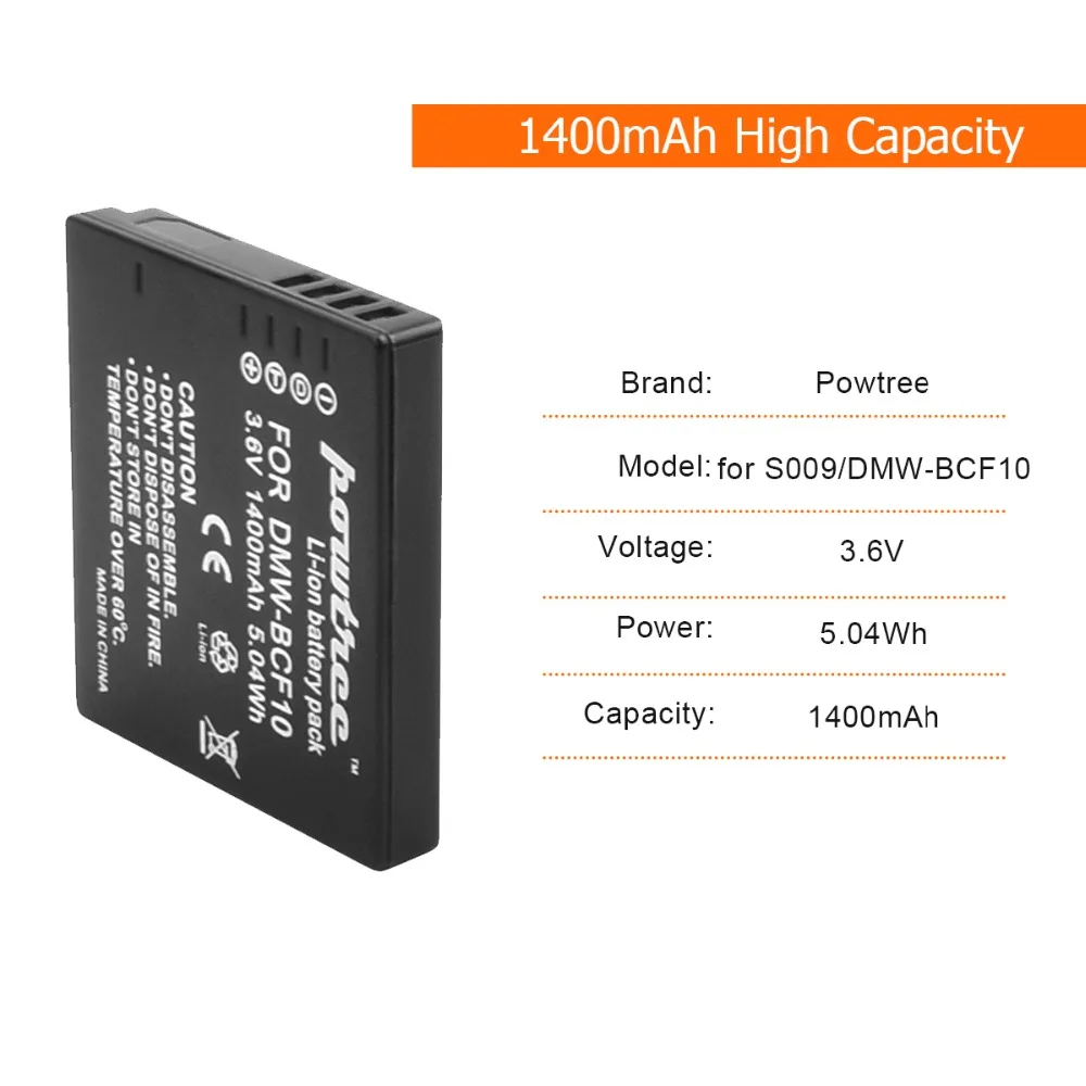 DMW BCF10 Li Ion Батарея 3 6 V 1400mAh 1 Порты и разъёмы Зарядное устройство со светодиодной