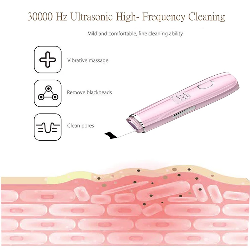 Ultrasonic Skin Scrubber Facial Skin Scrubber Blackhead Removal Cleaner Ultrasonic Facial Cleaner Spatula Face Lifting Massager