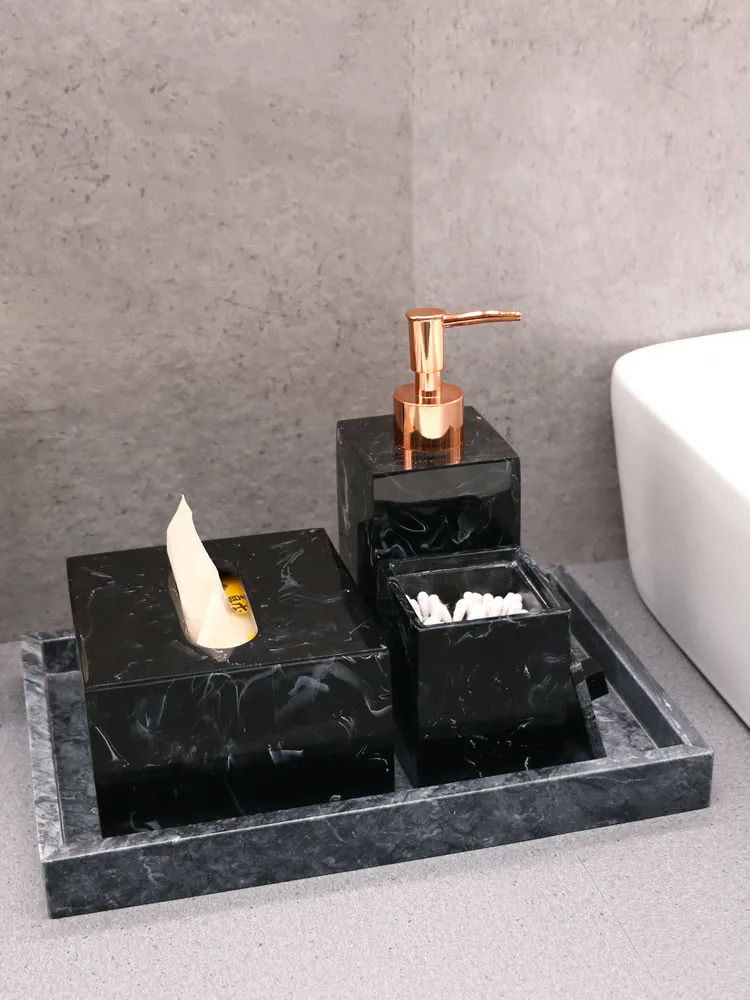 Marble Texture Resin Dispenser Luxury Tissue Box Bathroom Set Storage Tray Dish Nordic Home Mouth Cup Hotel Custom