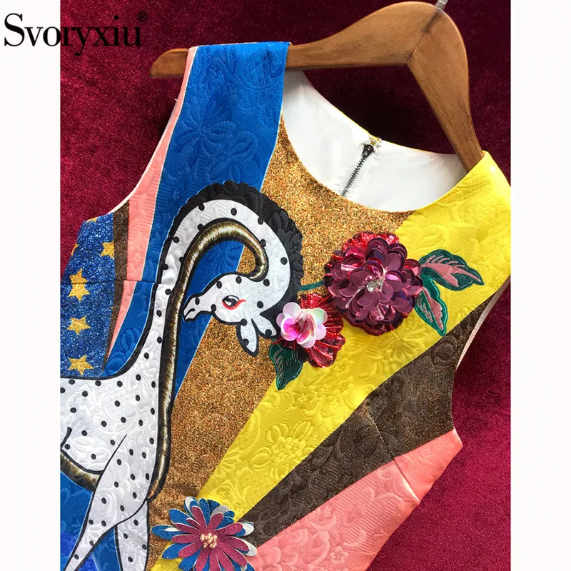 Svoryxiu Runway Summer Jacquard Tank Short Dress Women's Fashion Beading Sequined Cartoon Printed Vintage Party Dresses Vestdios Svoryxiu Runway Summer Jacquard Tank Short Dress Women's Fashion Beading Sequined Cartoon Printed Vintage Party Dresses Vestdios