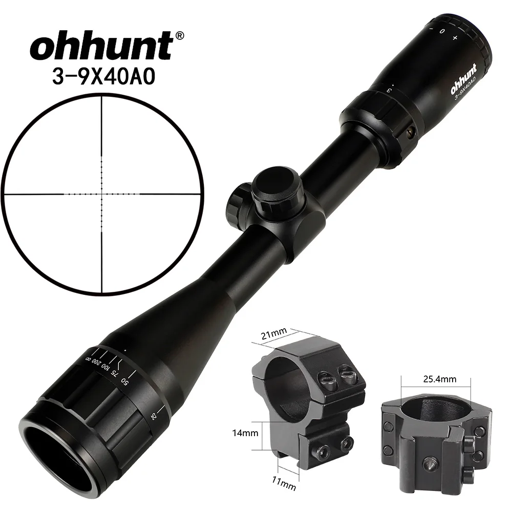 Ohhunt 3-9X40 AO охотничьи оптические прицелы 1 дюймов трубка прицел Mil точка Проволока Сетка прицел для снайперской пневматики страйкбол - Цвет: Med Dovetail Rings