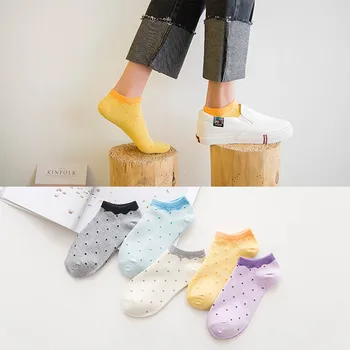 

ZDL-162 Cotton Cute Polka Dot Women Soft Candy Colors Ankle Socks 10pairs