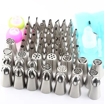 

Russian Pastry Nozzles 84 Pcs Icing Piping Stainless Steel Tips 1Pcs Silicone Bag 4Pcs Coupler 1Pcs Brush Cream cake Decorating