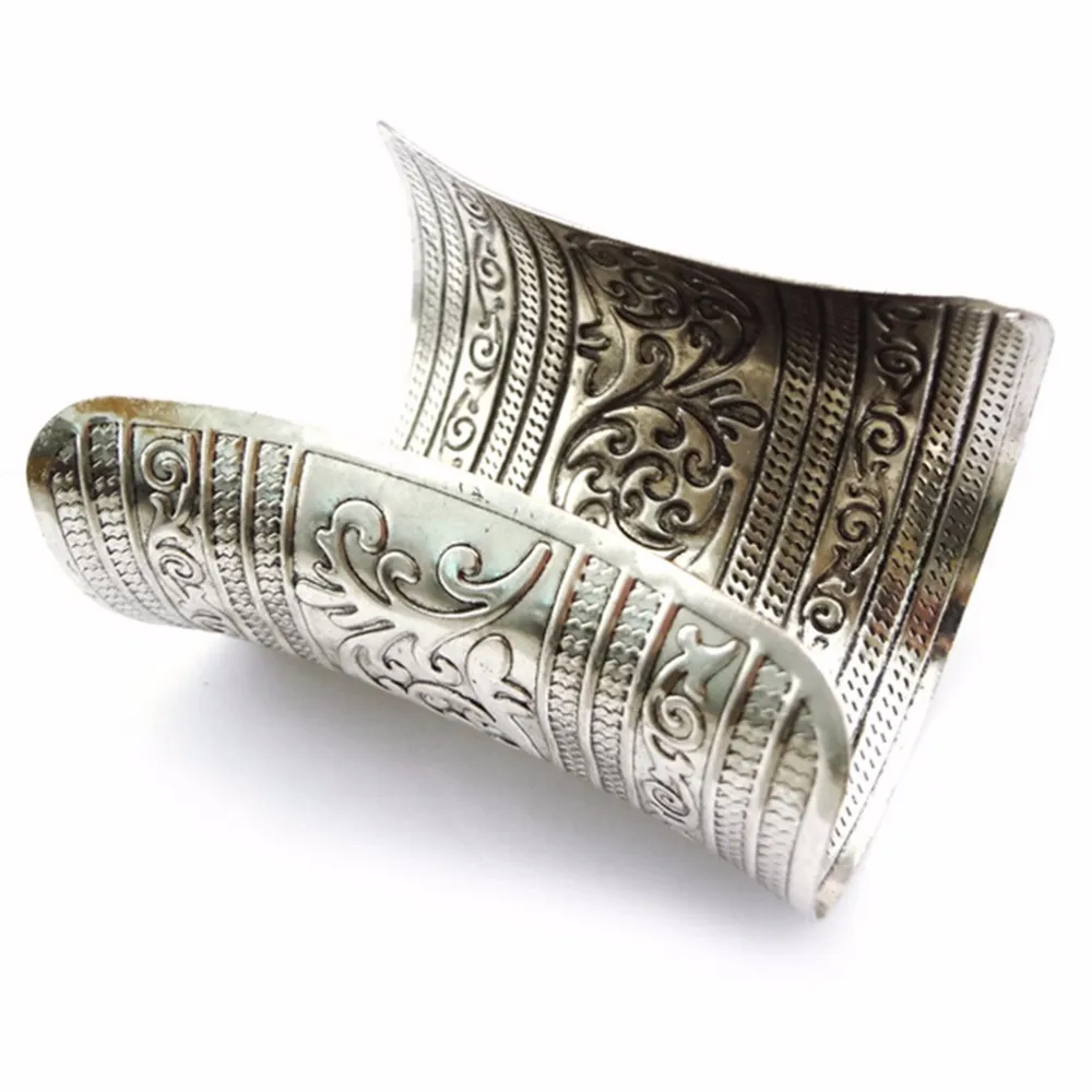 1 шт. племенной ретро серебряный бронзовый Pulseira резьба цветок широкая цепь C форма браслет в индийском стиле открытый незамкнутый браслет винтаж тибетский панк стиль