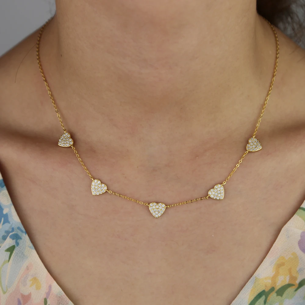 Высококачественное ожерелье-чокер из стерлингового серебра 925 пробы, 5 шт., милая очаровательная подвеска в виде сердца, подарок для влюбленных, модная серебряная бижутерия