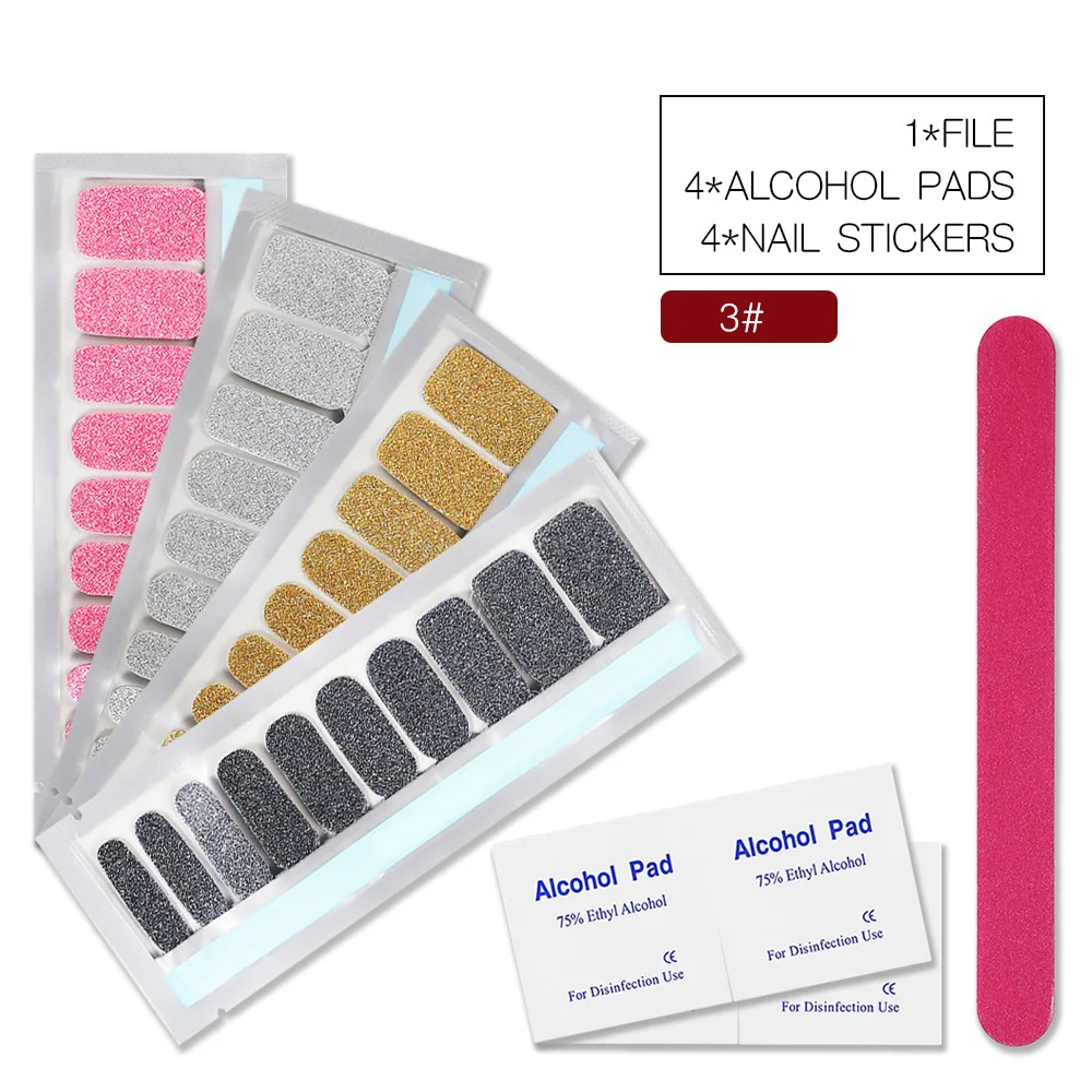

4pcs Nail Glitter DIY Nail Wraps Full Cover Nails Sticker Art Decorations Adhesive Polish Nails Decals Valentine Gift+1 File