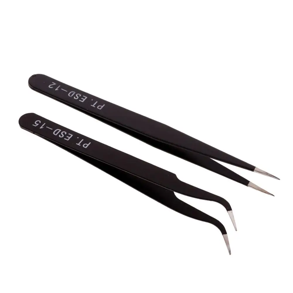 2pcs Stainless Steel Curved Straight Tweezers False Eyelash Extension Tweezers Nippers Pointed Clip Pro Nail Tools #260781