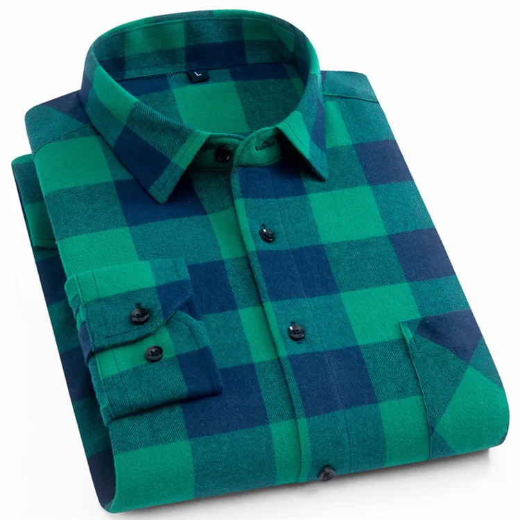 Однотонная фланелевая Мужская рубашка в клетку, хлопок, весна-осень, Повседневная рубашка с длинным рукавом, мягкая, комфортная, облегающая, стиль 4XL, SA626 - Цвет: Color 10