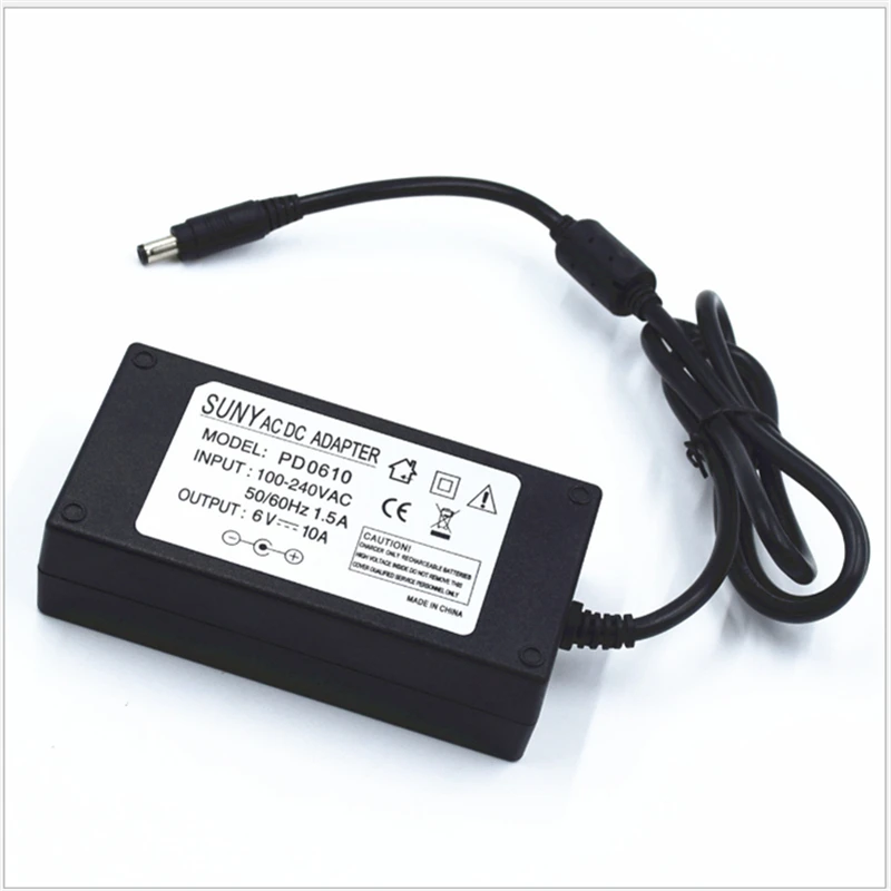 100 240Vac вход 6V 10A 60W адаптер питания 5 5*2 1 порт CE FCC трансформатор светодиодный