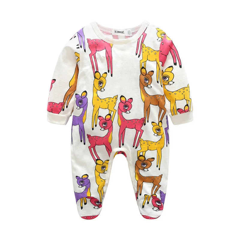 Kawaii Baby Footies с принтом маленького оленя, хлопок, мягкая одежда с длинными рукавами для маленьких девочек, 9 M, 12 M, 18 M, 24 M, пижама с лапками для девочек