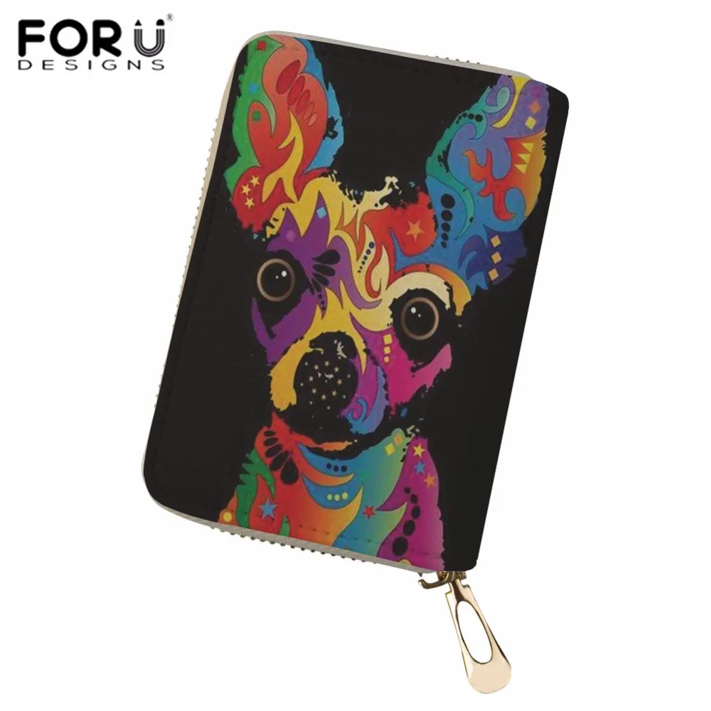 

FORUDESIGNS Leather Bank Card Holder Chihuahua Print PU Credit Card Holder for Ladies Fashion Driving License Cover Card Holder
