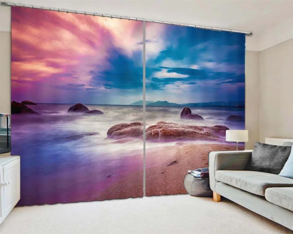 

3D rosy sky and sea view scenic 3D Curtains For Bedroom Kids Living Room Drapes Fabric Polyester Set with Hooks