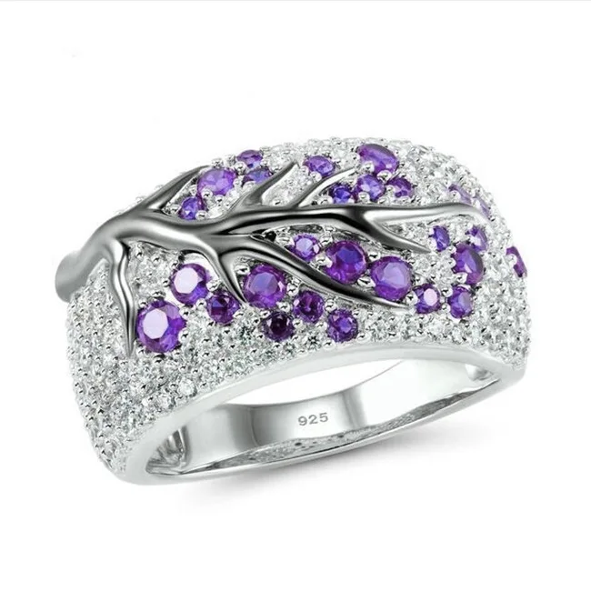 Модное блестящее кольцо на ветке дерева из красочного хрусталя, циркониевое кольцо на ветке для женщин, уникальное кольцо на ветку в стиле панк, ювелирное изделие для свадебной вечеринки, подарок - Цвет основного камня: Фиолетовый