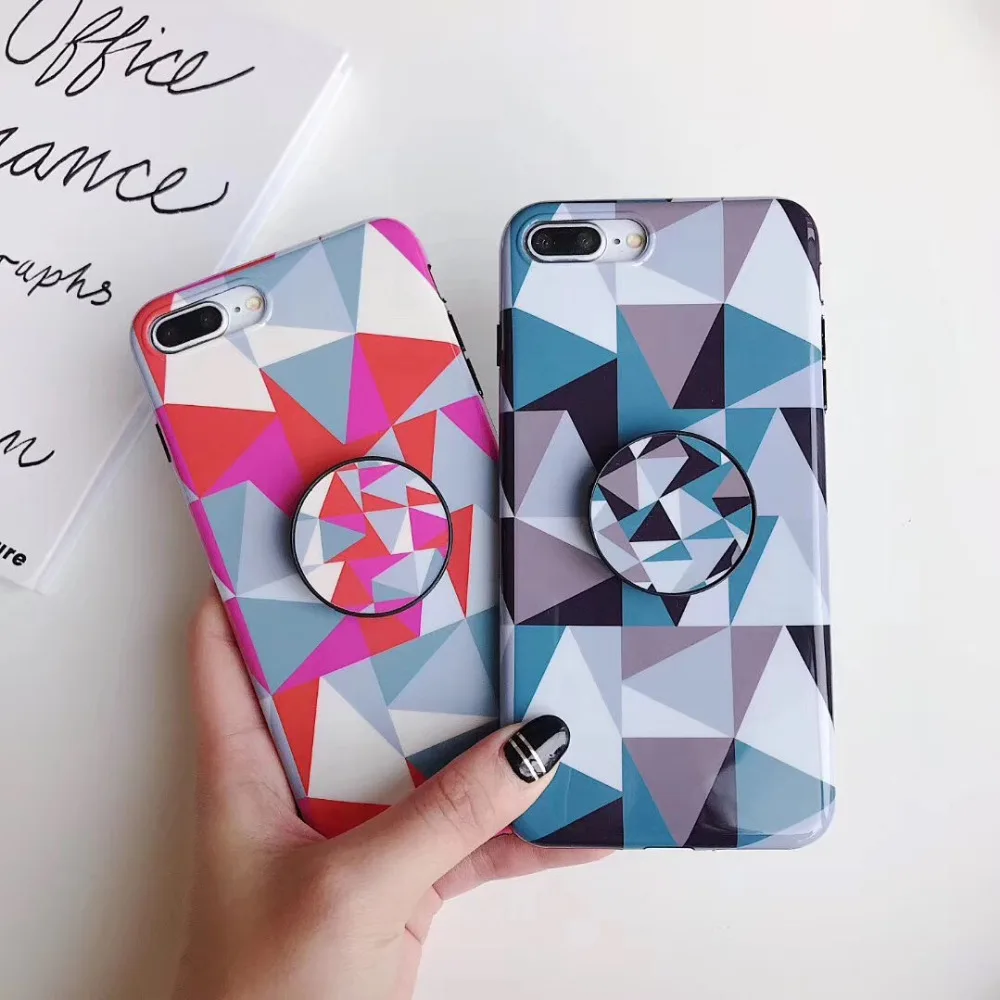 Zxtrby For iPhone X XS Max Case geometric Pattern Phone 6 6s 7 8 Plus Soft IMD Holder Stand Cover Coque |