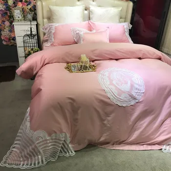 

Luxury Egyptian cotton Bedding sets Queen King White Lace Duvet cover Princess Bed sheet set Khaki pink 4/6pcs