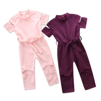 

Toddler Girls Summer Clothing Fashion Broken Hole Jumpsuits Baby Girl Pure Color Clothes Kids Rompers Children Clothes Outfit