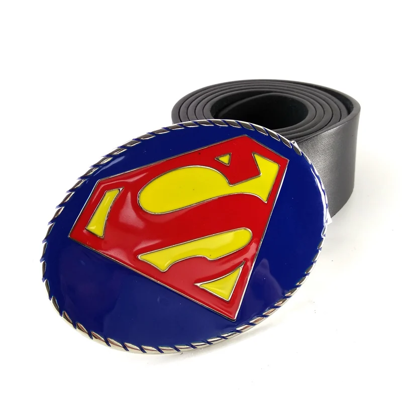 Fashion men belt with superhero superman belt buckle Metal mens big buckle belts adjustable