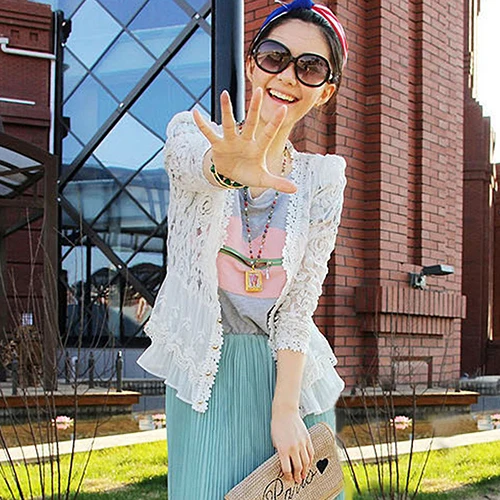 

Women Lace Crochet Floral Blouse Shirt Long Sleeve Patchwork Hollow Cardigan