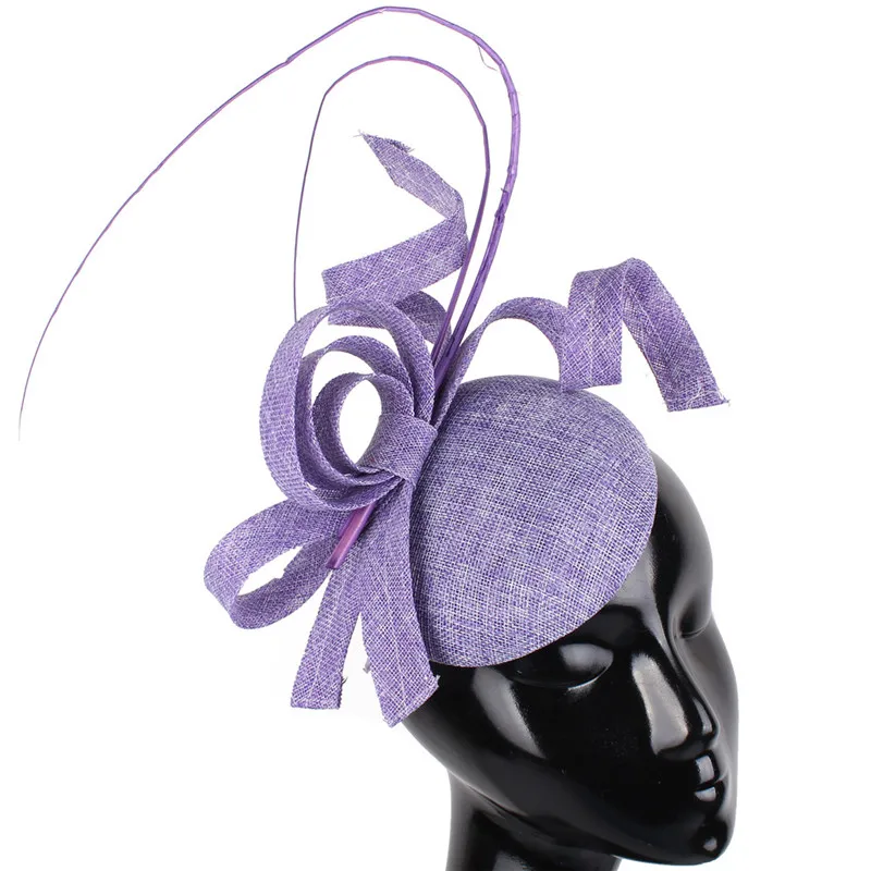 Лаванда Fascinators navy Blue Hat Women Large Brim Flowers Linen Royal Wedding Fedoras Ladies Sinamay Hats Kentucky Derby Party Fedora - Цвет: Лаванда