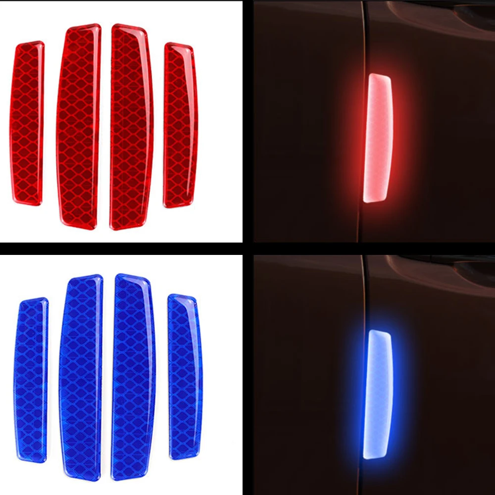 LEEPEE Car Door Sticker Decal Safety Warning Light Reflective Warning Strip Stickers Reflective Tape 4Pcs/set Auto Accessory
