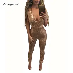 Almagores 2018 Новый Для женщин сексуальные блестящими пайетками комбинезон DJ Dance Комбинезон экзотические Клубная одежда боди с глубоким