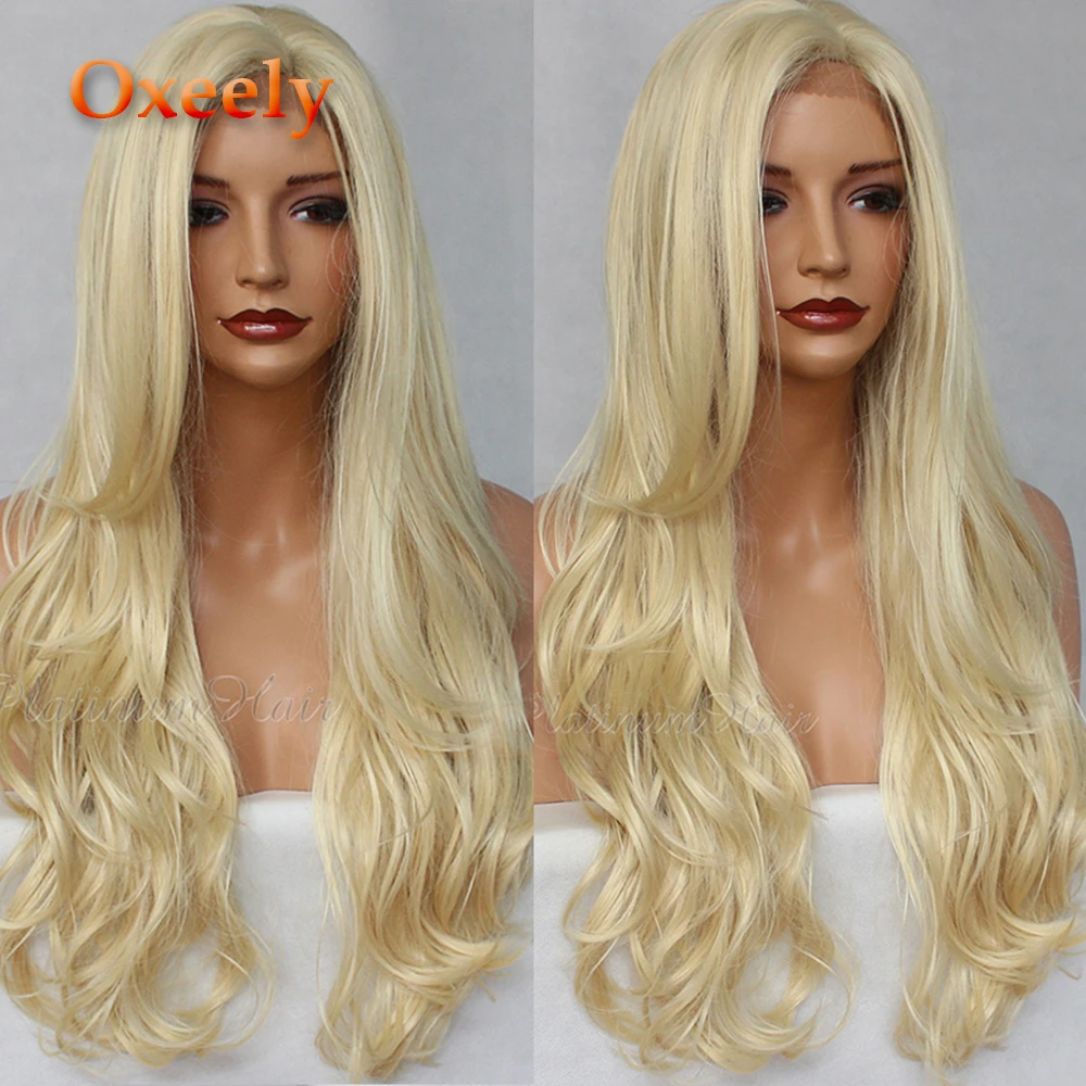 Oxeely#613 волны синтетический Синтетические волосы на кружеве парик длинные волнистые волосы блондинка тело волна парик естественно волосяного покрова бесклеевого парики для Для женщин