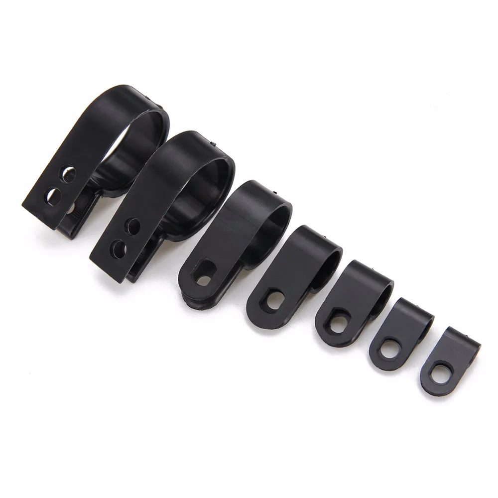 

200pcs/Box Assorted Black P Clips Fasteners Mayitr Nylon Plastic P Type Clamp Clip For Cable Conduit Tubes Sleeving