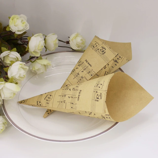 50 conos de papel de estraza de papel de estraza para envolver conos de  boda, confeti de caramelo, regalo de flores, soporte para conos de papel  con