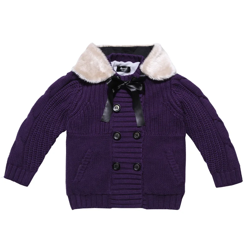 Осенне-зимний утепленный свитер; двубортное пальто принцессы со шнуровкой для девочек; куртка; свитер; Верхняя одежда для девочек - Цвет: purple