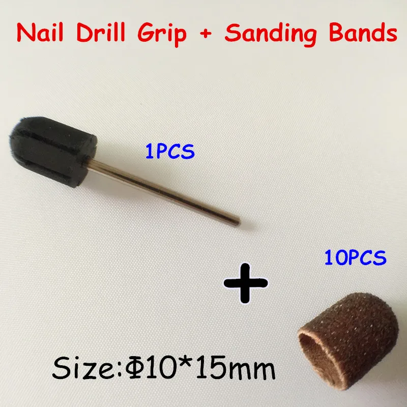 

Professional Factory Supply Polishing Cap 10*15mm 10pcs Sanding Bands + 1pcs Nail Drill Grips Accessories for Nail Drill Machine