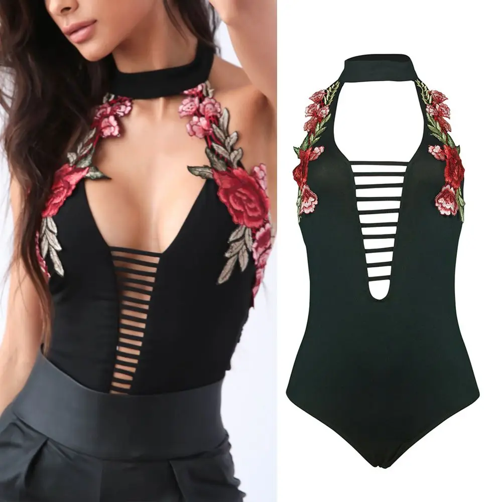 

1Pc Sexy Women's Embroidery Sexy Deep V-Neck Bodysuit Romper Evening Cocktail Party Jumpsuit High Quality
