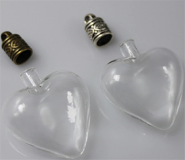 5 шт./лот мини в форме сердца стеклянные бутылки кувшины подвески с металлической пряжкой для изготовления ожерелья DIY Аксессуары