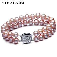YIKALAISI 925 Стерлинговое серебро ювелирные изделия натуральный пресноводный жемчуг браслет 8-9 мм Жемчуг 18 см женский ювелирный браслет с жемчугом с