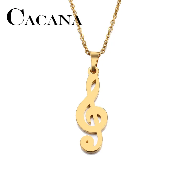 

CACANA Stainless Steel Necklace For Women Man Lover's Music Gold And Silver Color Pendant Necklace Engagement Jewelry