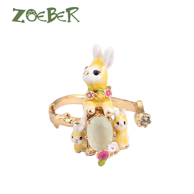 

Zoeber Adjustable 3D Enamel Glaze Animal Wedding Ring Funny Bunny Flower Color Animal Ring Lady Women Gift RJ2124