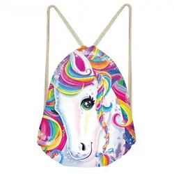ThiKin Забавный мультфильм Радуга лошадь/красочная лошадь Печать женские сумки на шнурке модные пляжные сумки для подростков девочек книжные