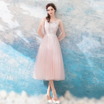 

Sweet Evening Dress Women O Neck A Line Evening Dresses Lace Up Wedding Party Gown Formal Dress 2019 Robe De Mariee